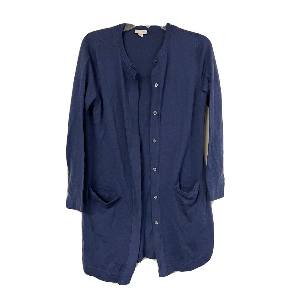 J. Jill navy blue long line wool blend cardigan Sz S SI20